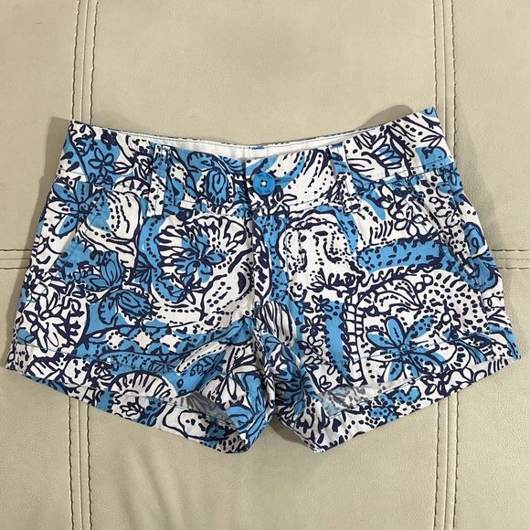 Lilly Pulitzer White/Blue Pattern The Walsh Shorts Size: 000 - Picture 1 of 7